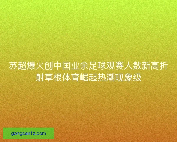 苏超爆火创中国业余足球观赛人数新高折射草根体育崛起热潮现象级 苏超爆火创中国业余足球观赛人数新高折射草根体育崛起热潮现象级
