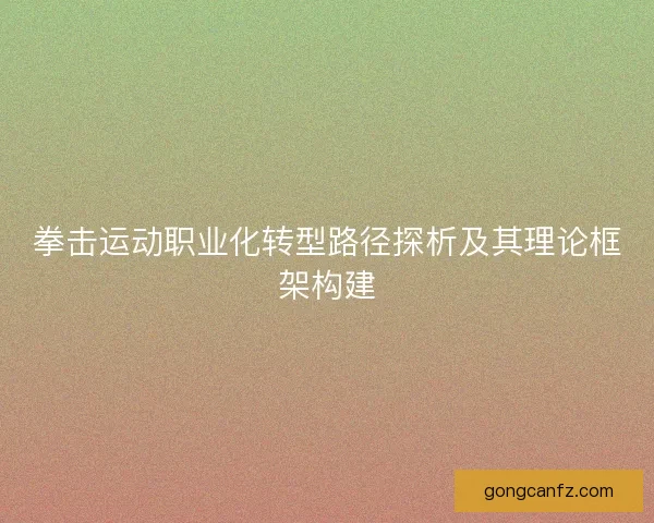 拳击运动职业化转型路径探析及其理论框架构建 拳击运动职业化转型路径探析及其理论框架构建